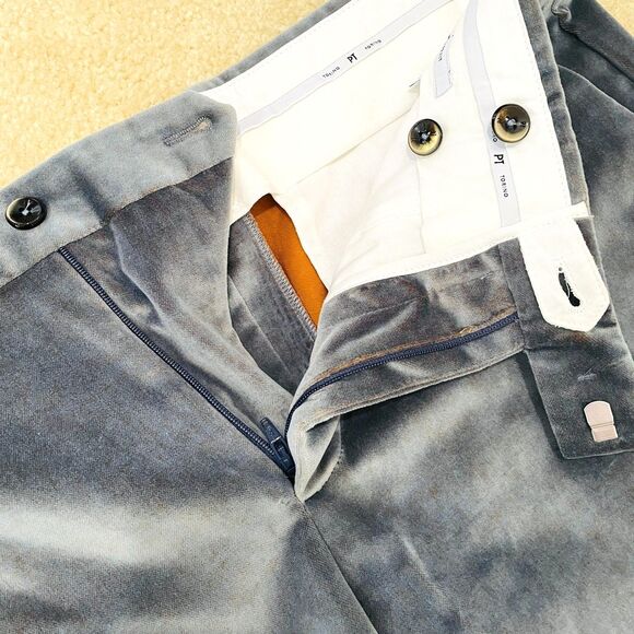 $475 PT Torino NWT Tapered Velvet Trousers Sz 34 (IT 50) Blue Master Fit Stretch - Picture 4 of 10